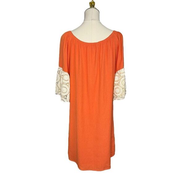 Umgee Women’s Small Crochet Bell Sleeve Shift Dress Orange - Picture 5 of 7